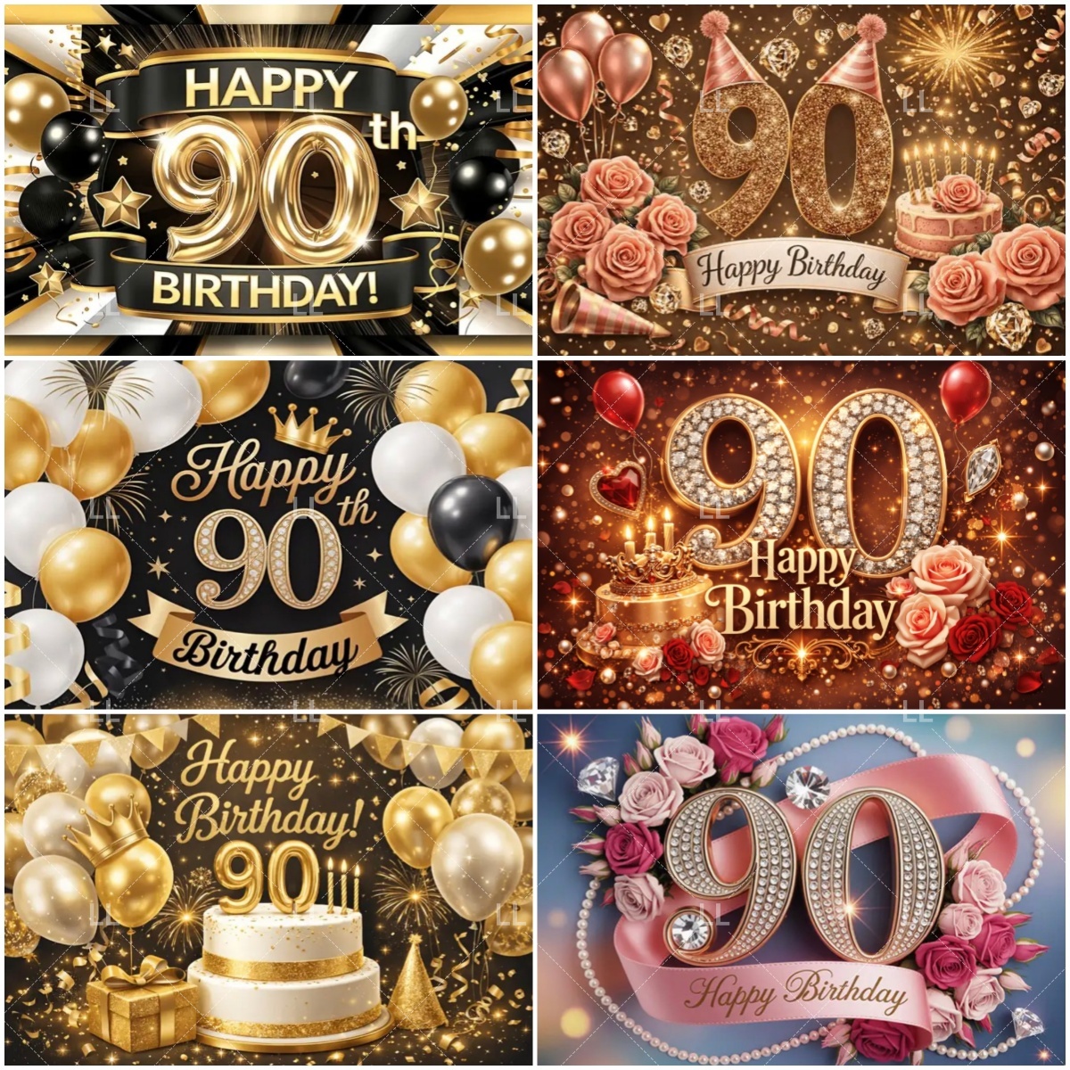 Photography Of A Man - 90th Birthday Photography Backdrop Black Gold