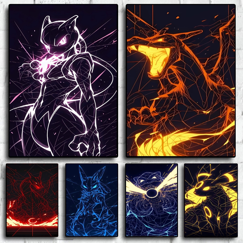 Photography Hobby - Canvas Wall Art Pokemon Charizard Mewtwo