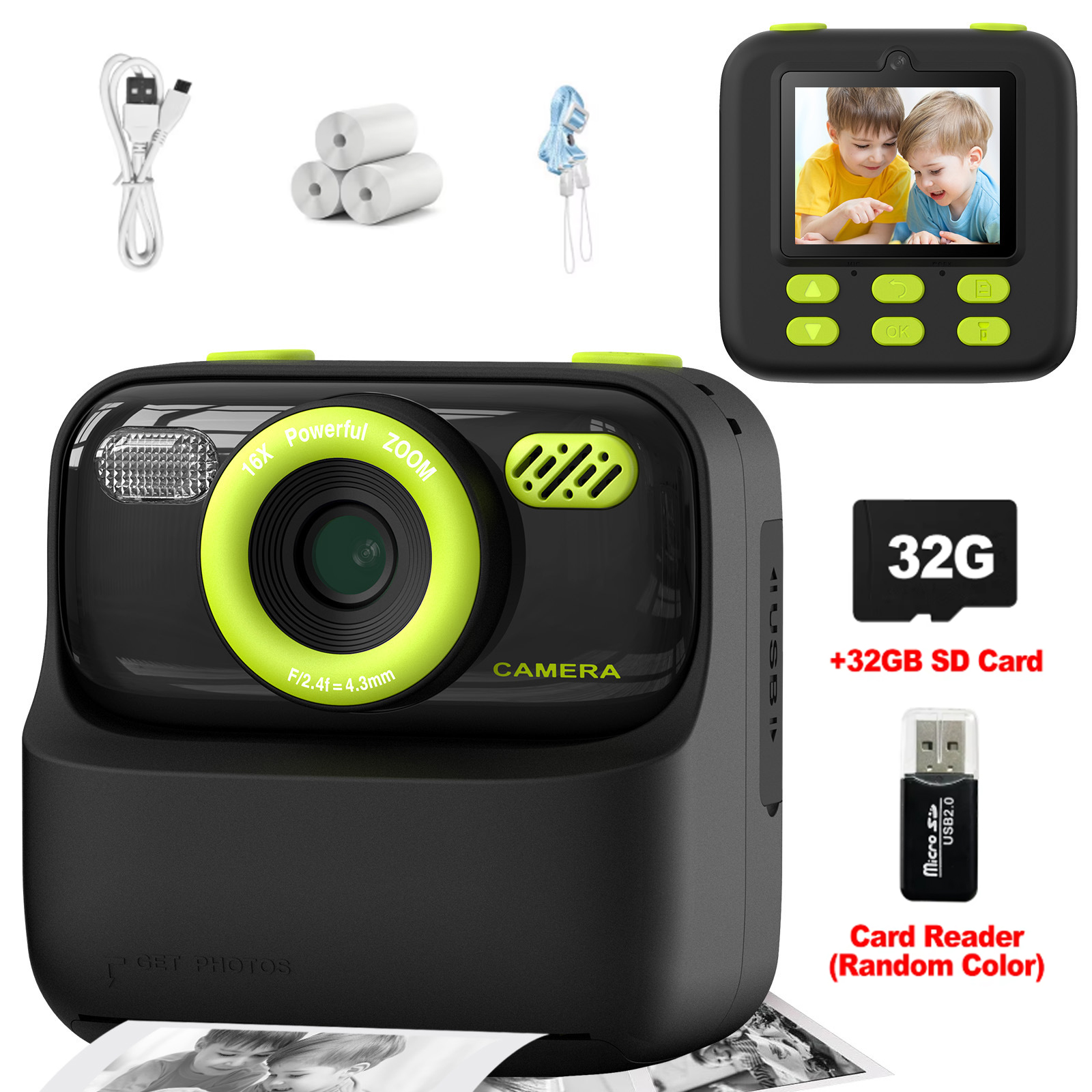Photography Digital - Kids Instant Print Camera 32GB 1080P