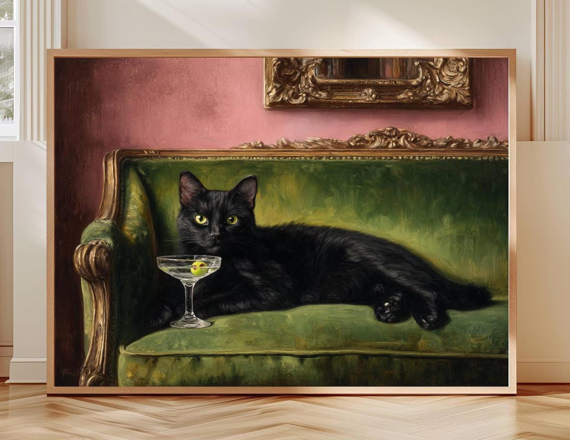Black Cat Martini Oil Painting - Photography Hobby 评论和价格
