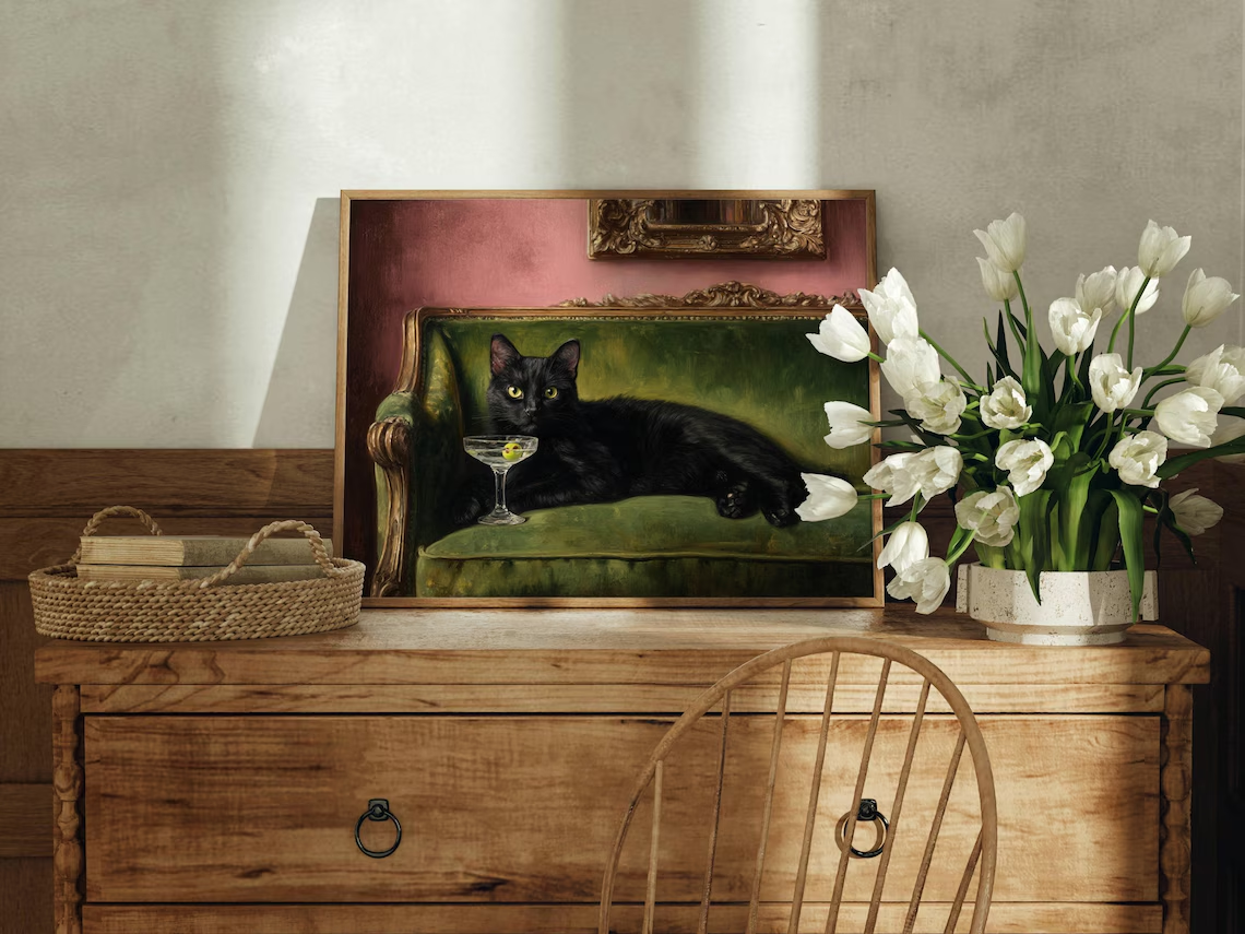 Black Cat Martini Oil Painting - Photography Hobby 评论和价格