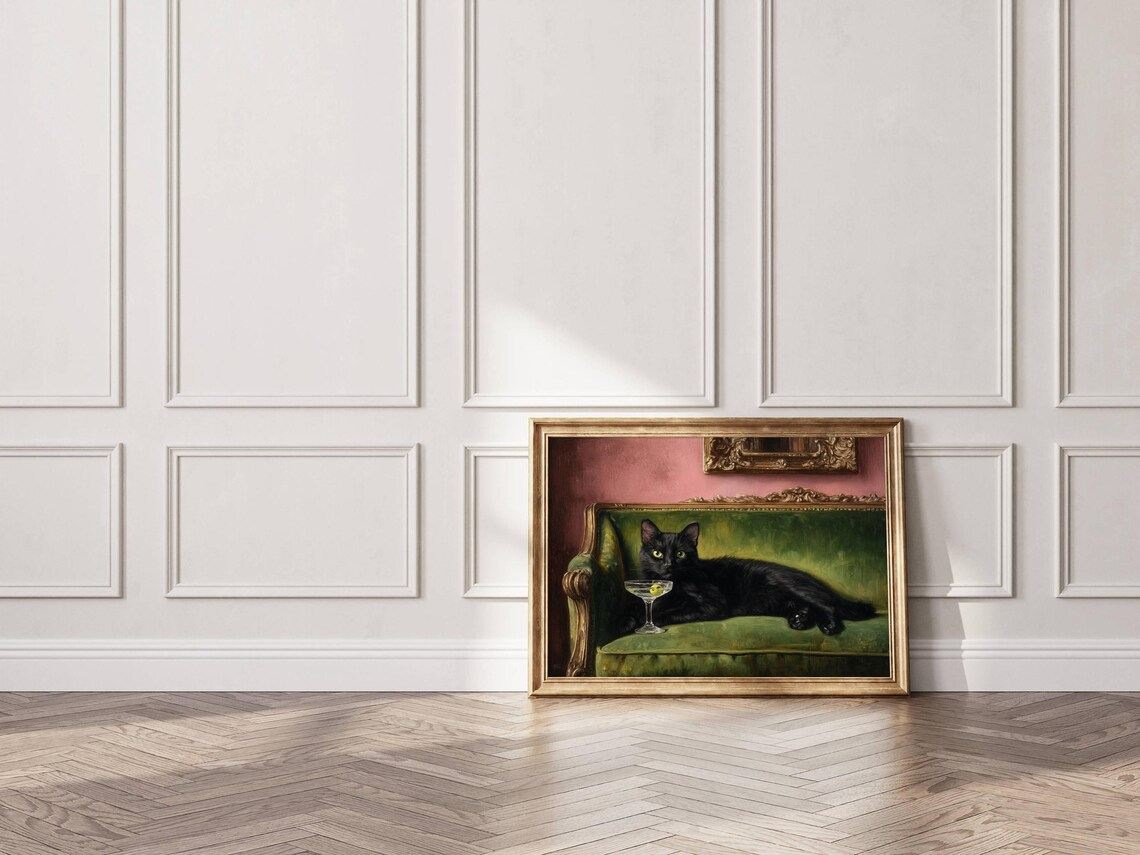 Black Cat Martini Oil Painting - Photography Hobby 评论和价格