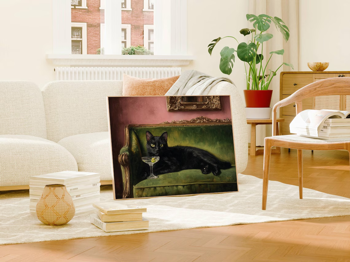 Black Cat Martini Oil Painting - Photography Hobby 评论和价格